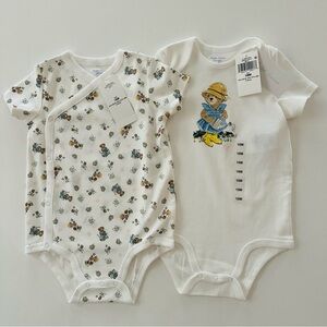 Ralph Lauren 18 Months Baby Girl 2-pk White Floral Bear Print Bodysuits Spring